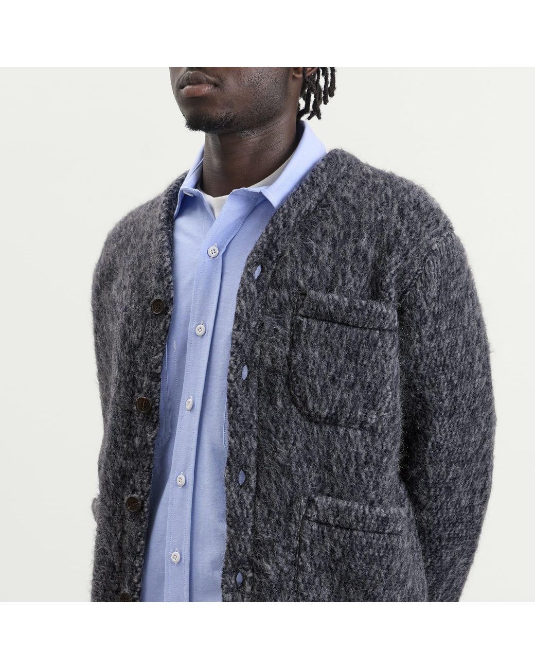 Universal Works Blue Losso Mohair Mix Cardigan for men