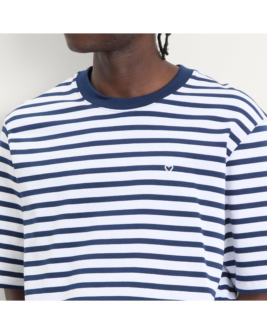 AMI Blue Short Sleeve Boxy Fit Mariniere T-Shirt for men