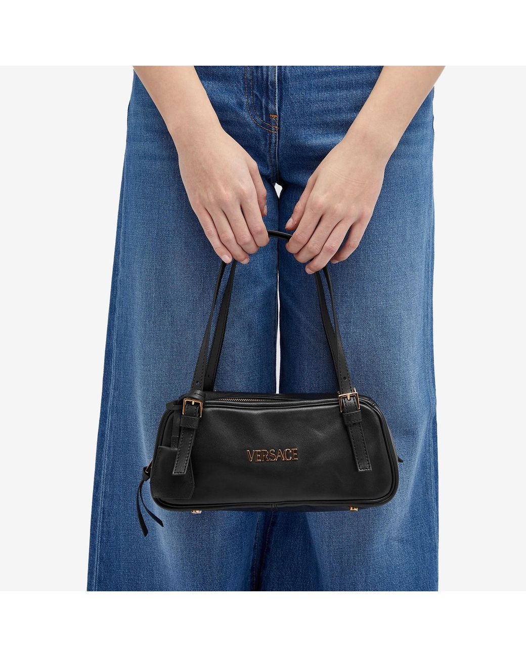 Versace Lamb Leather Shoulder Bag in Black | Lyst UK