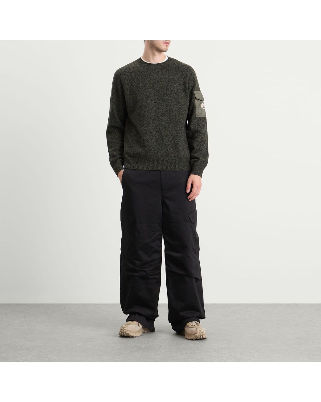 Moncler Gray Wool Cashmere Mouline Crew Neck Jumper for men