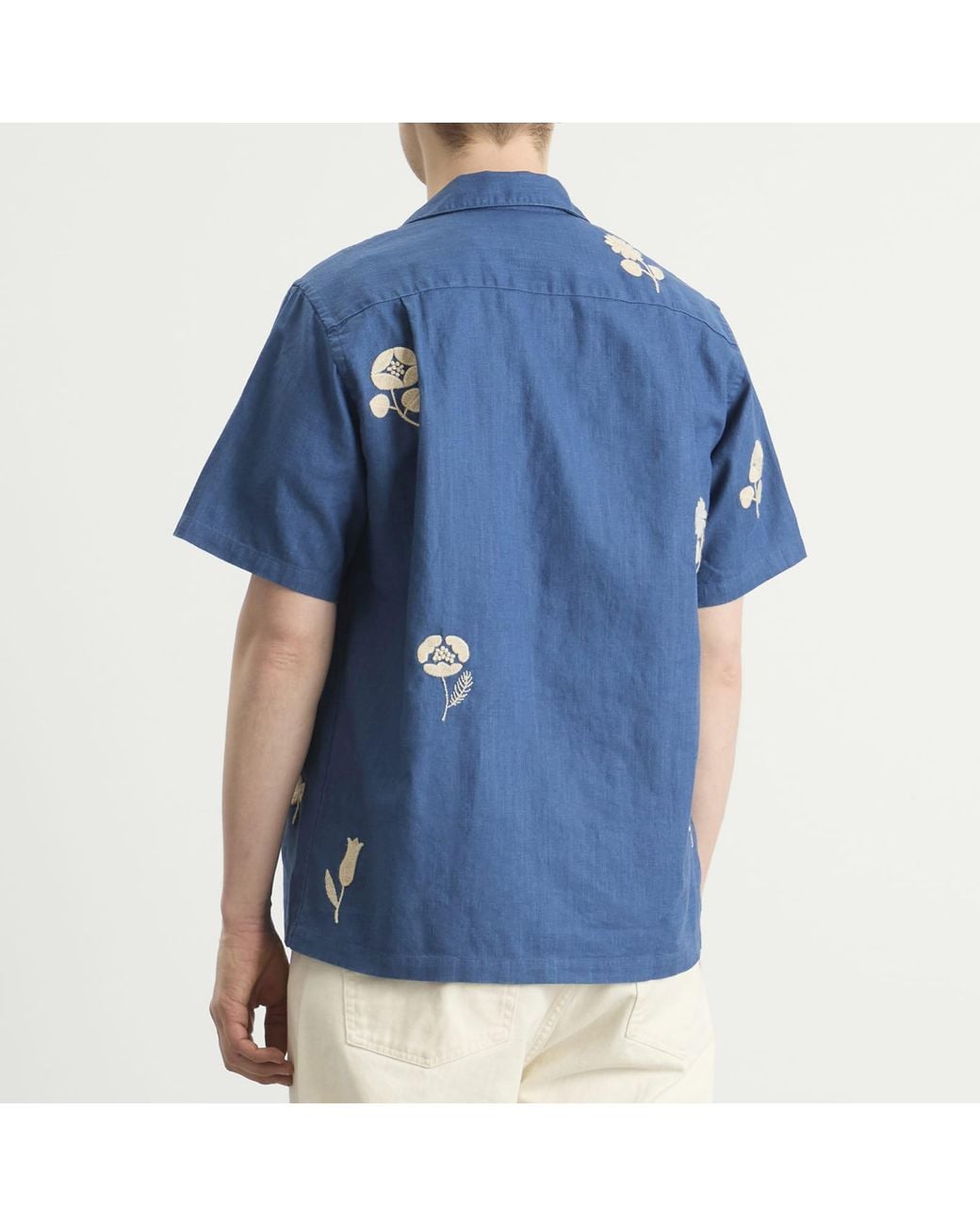 Portuguese Flannel Blue Embroidery Nature Ramie Vacation Shirt for men