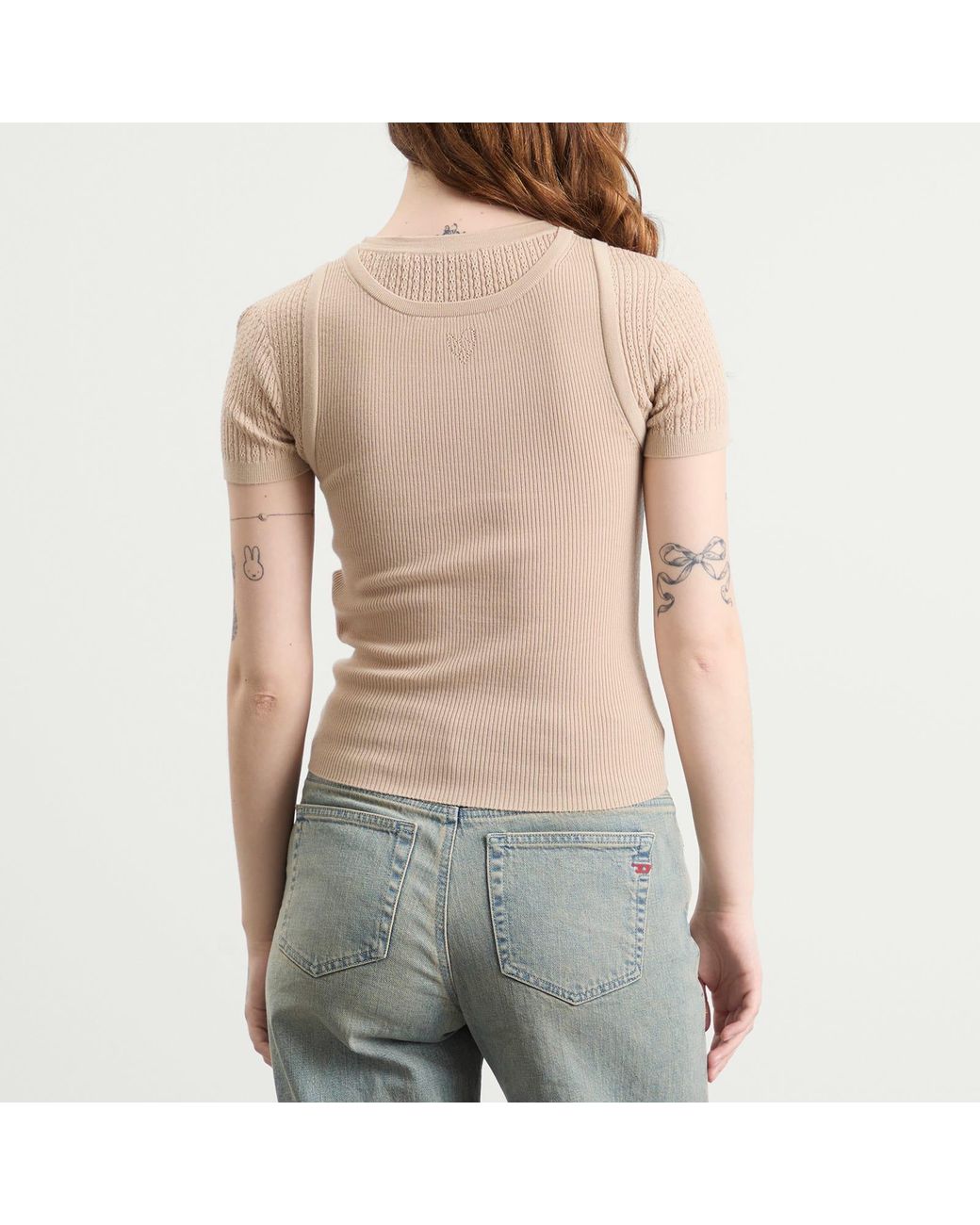 Acne Natural Kred Thin Ribs Layered T-Shirt