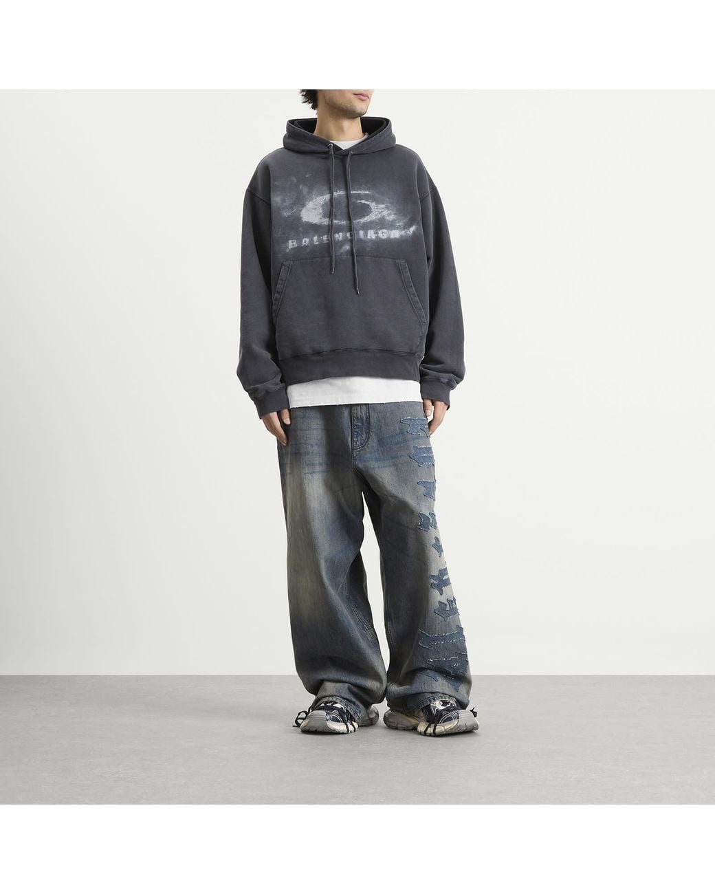 Balenciaga Blue Patch Logo Baggy Jeans for men