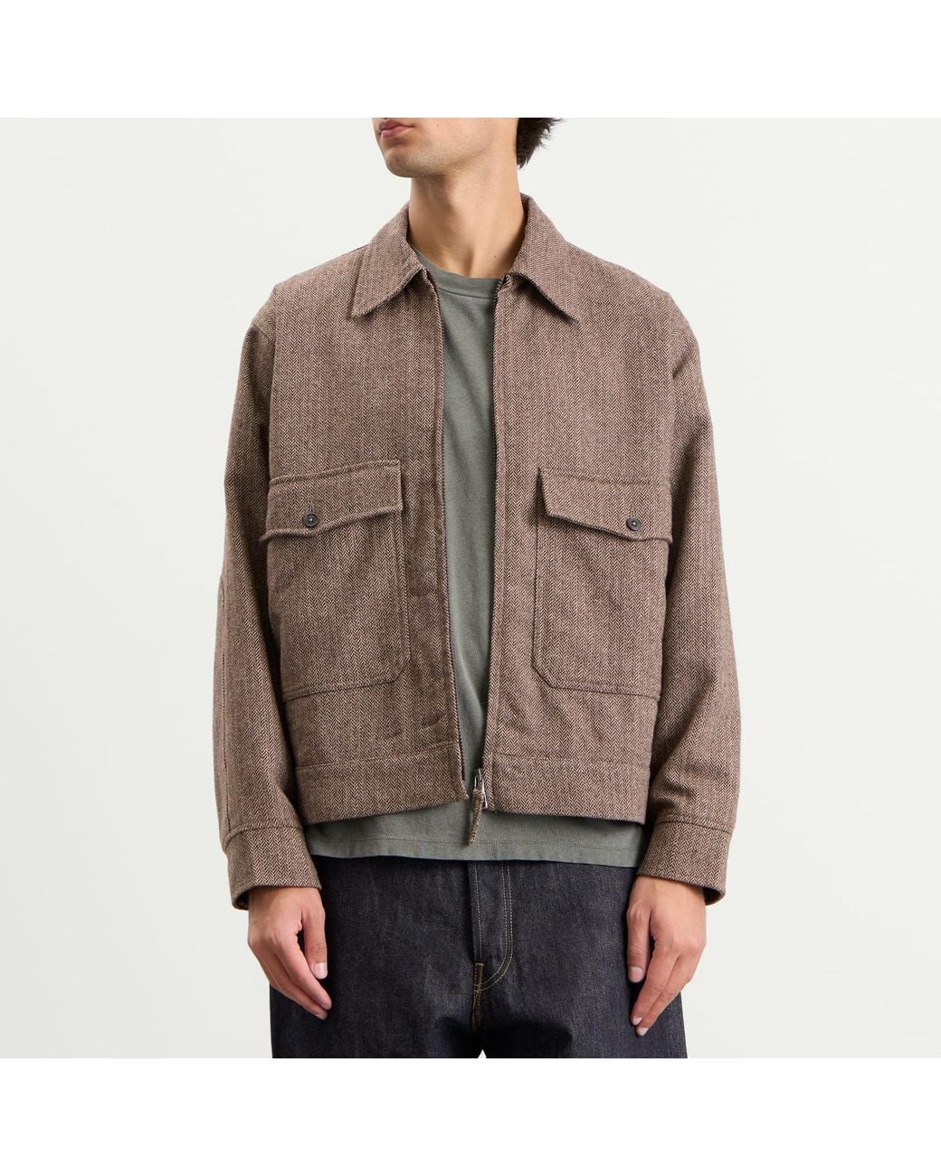 Universal Works Wool Herringbone S130 Jacket in Brown for Men | Lyst
