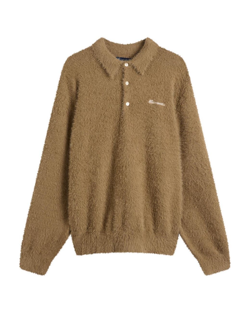 Thisisneverthat Green Sct-Logo Shaggy Knit Polo for men