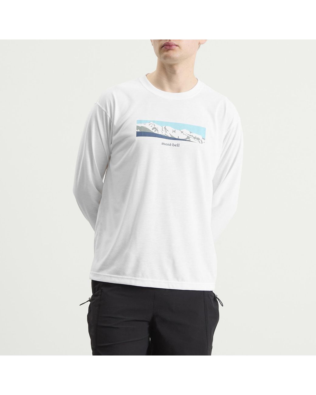 Montbell White Wickron Mountain Range Longsleeve T-Shirt for men