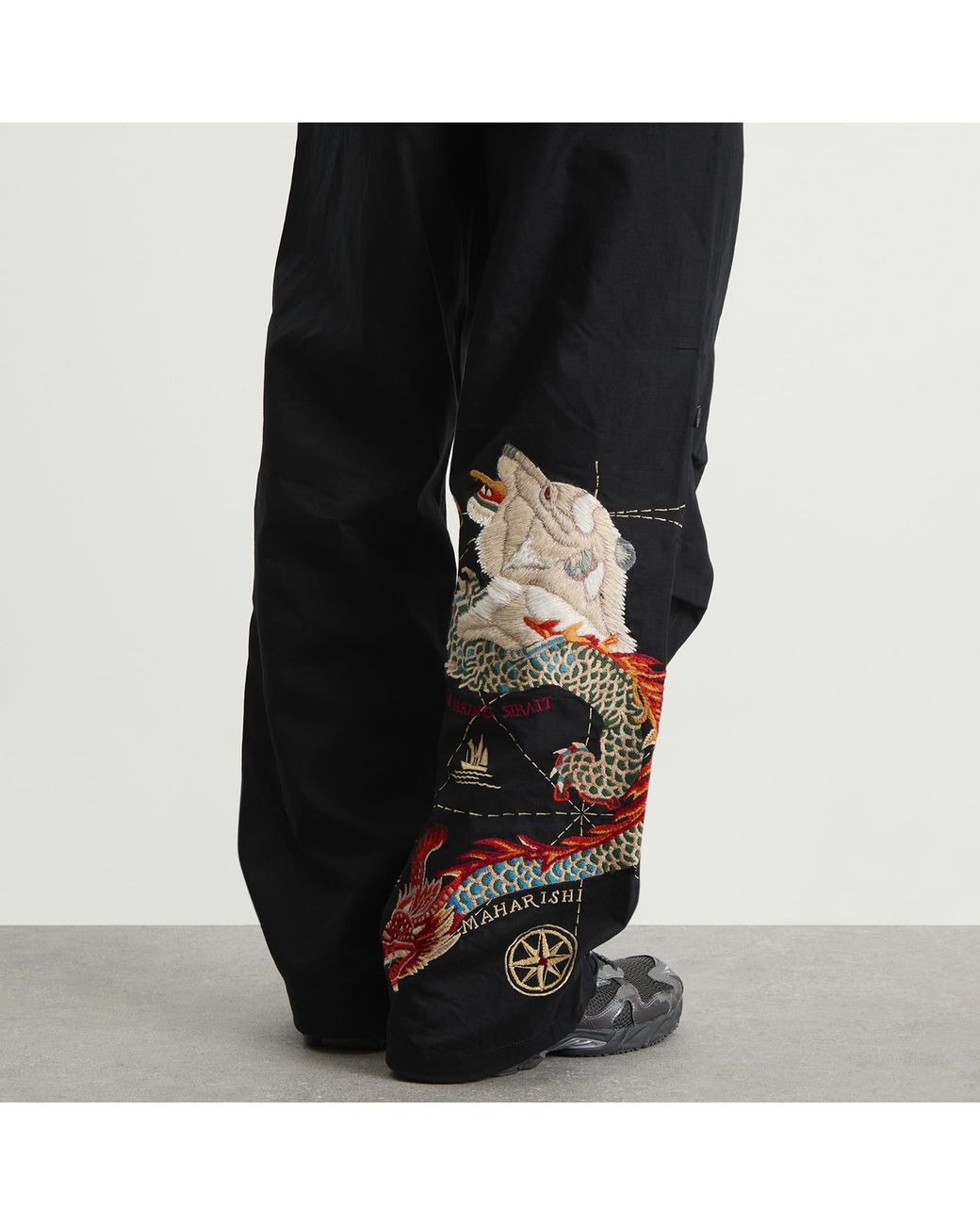 Maharishi Black Polar Bear Chimera Embroidered Loose Snopants for men
