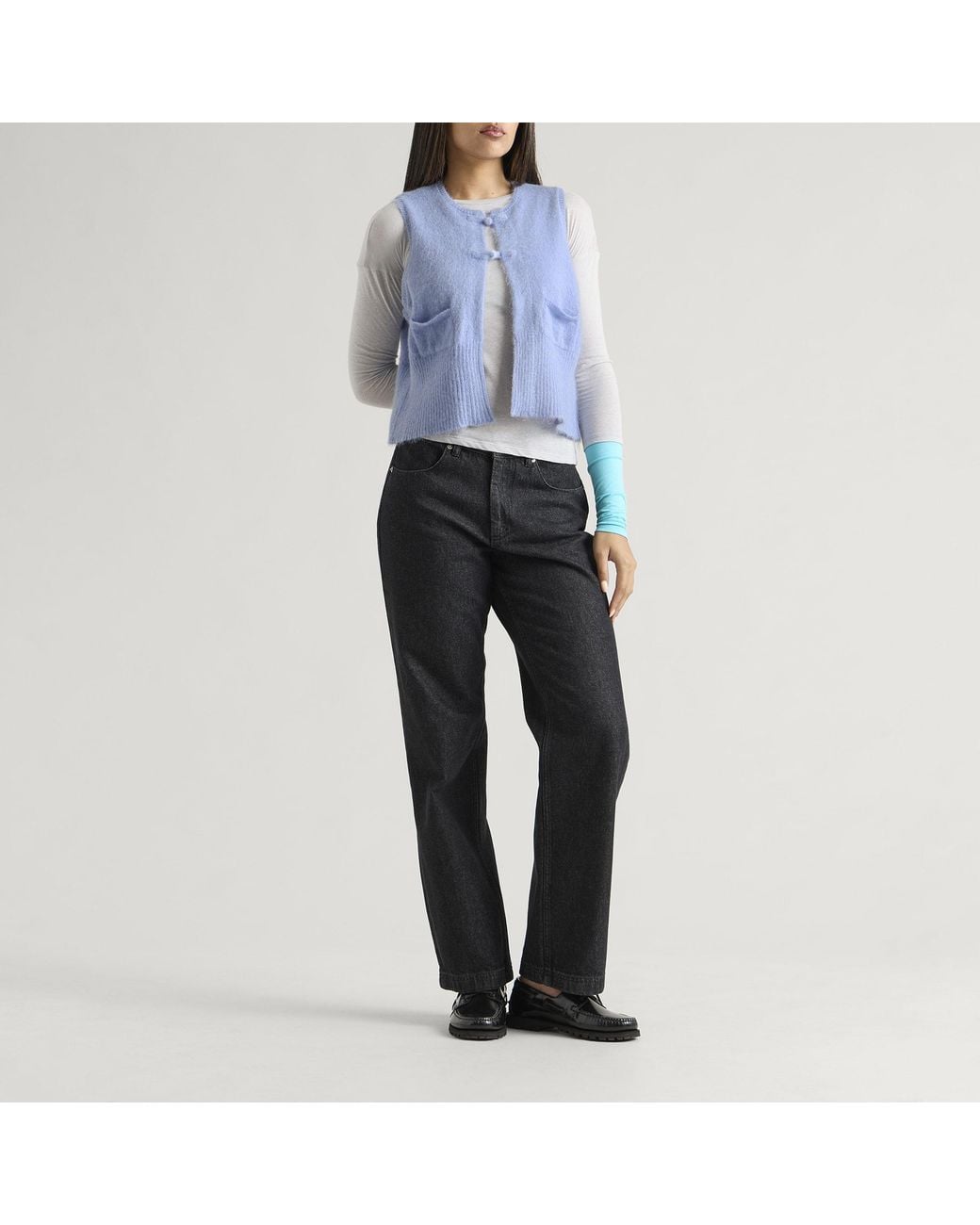 Beams Boy Blue China Button Knit Vest
