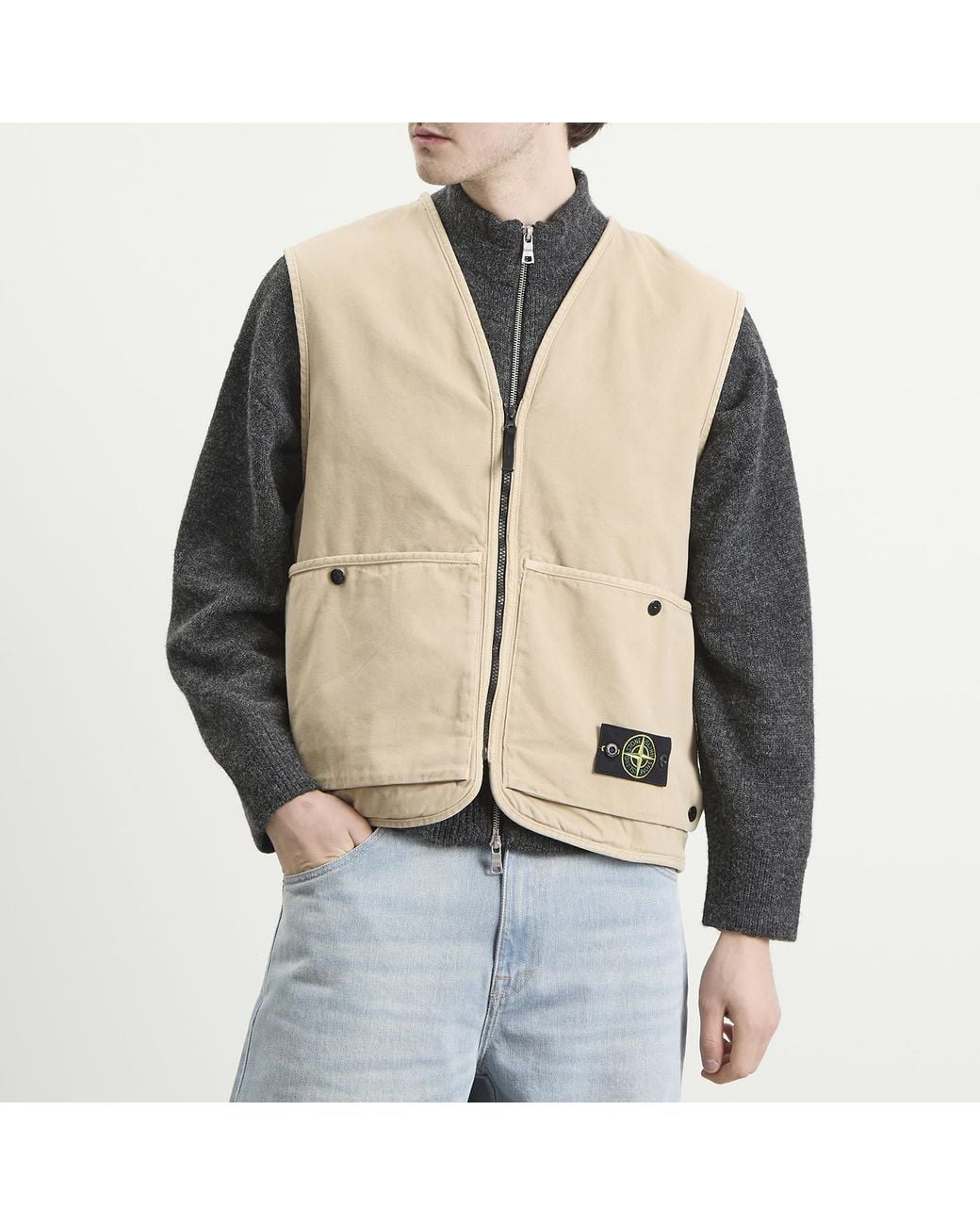 Stone Island Natural Panama Cotton Old Effect Primaloft Vest for men