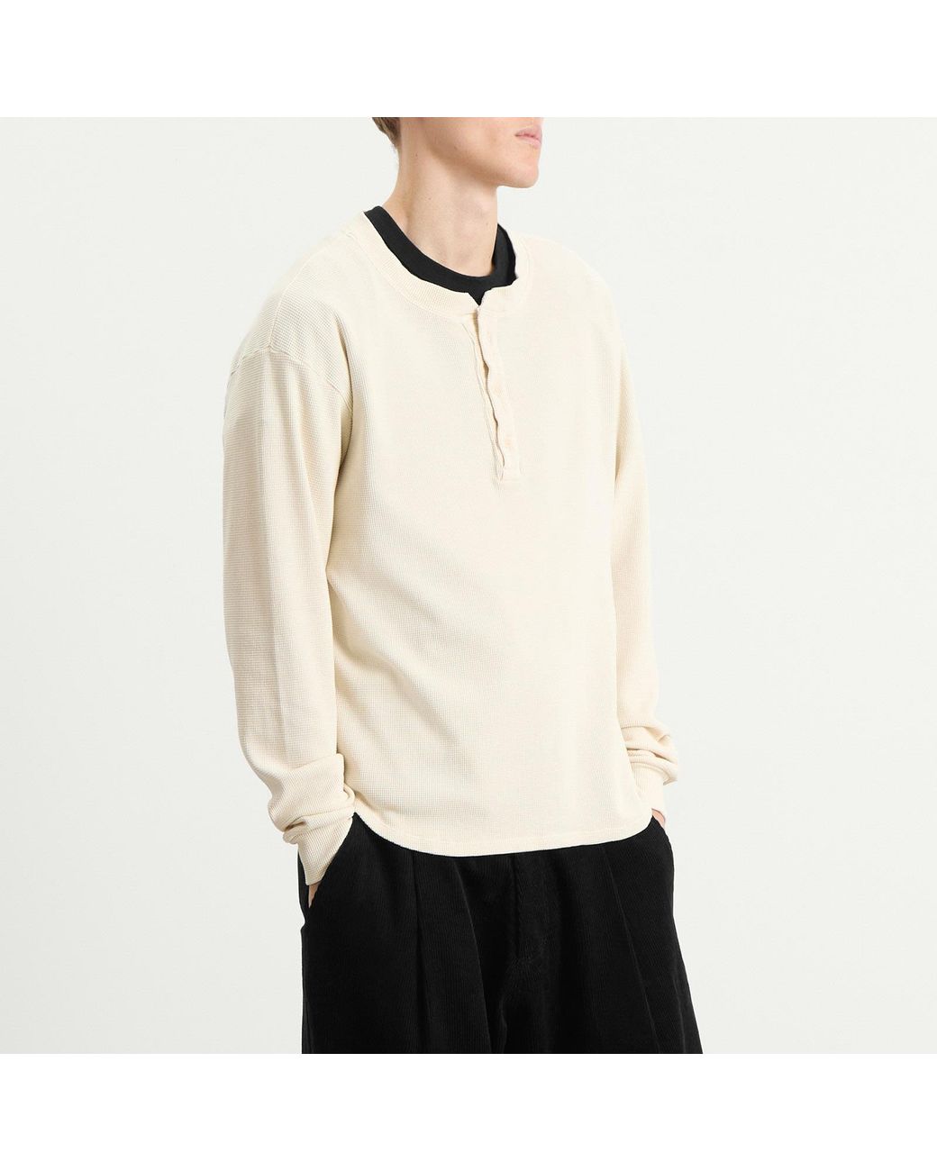 Les Tien White Thermal Baseball Henley for men