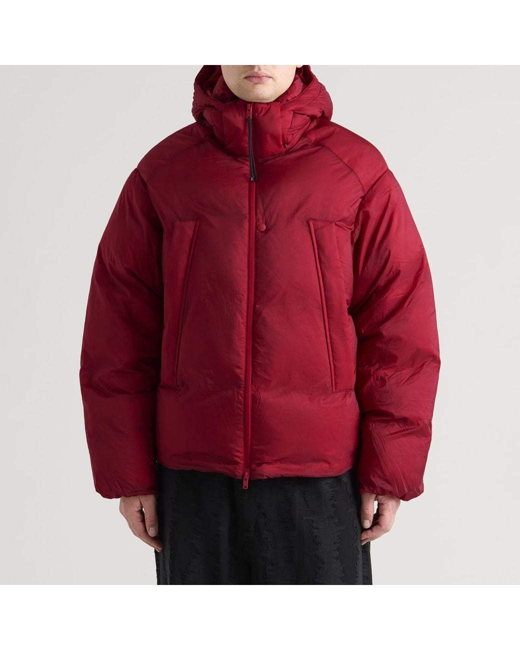 Y-3 Red Hooded Puffer Jacket for men