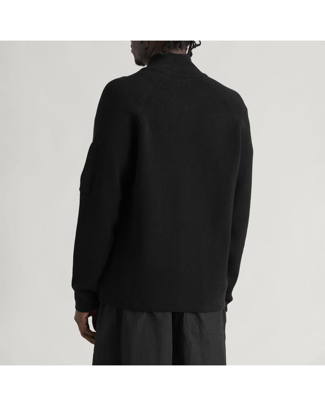 C P Company Black Waffle Knit Lens Zip Cardigan for men