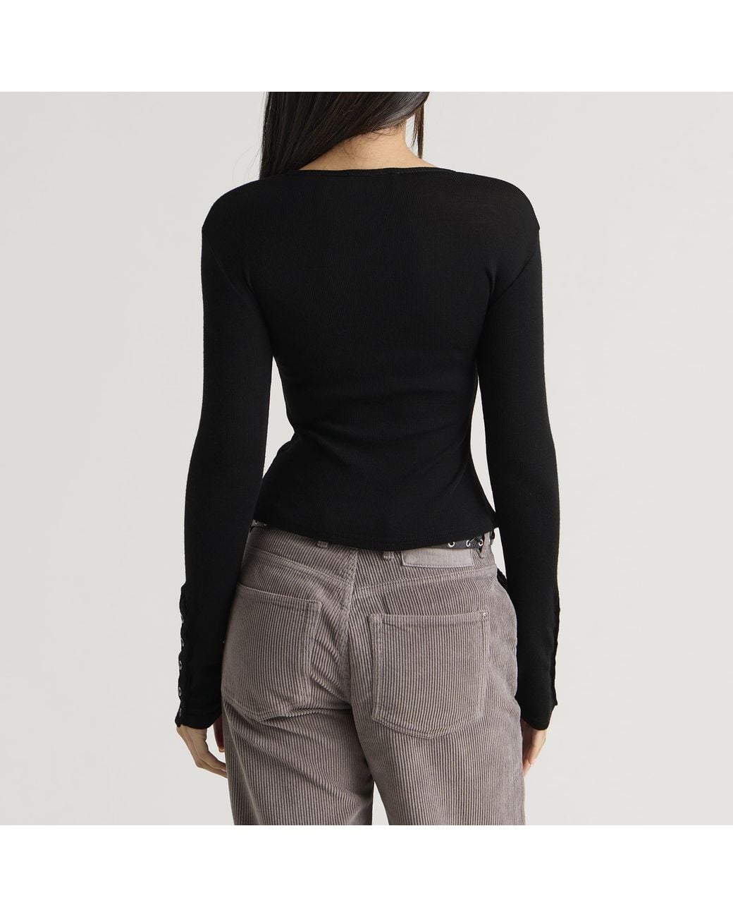 mfpen Black Long Sleeve Henley Top