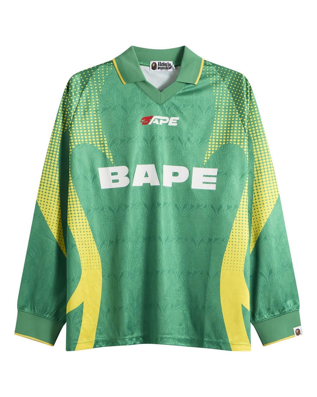 A Bathing Ape Green Flame Monogram Long Sleeve Football Jersey for men