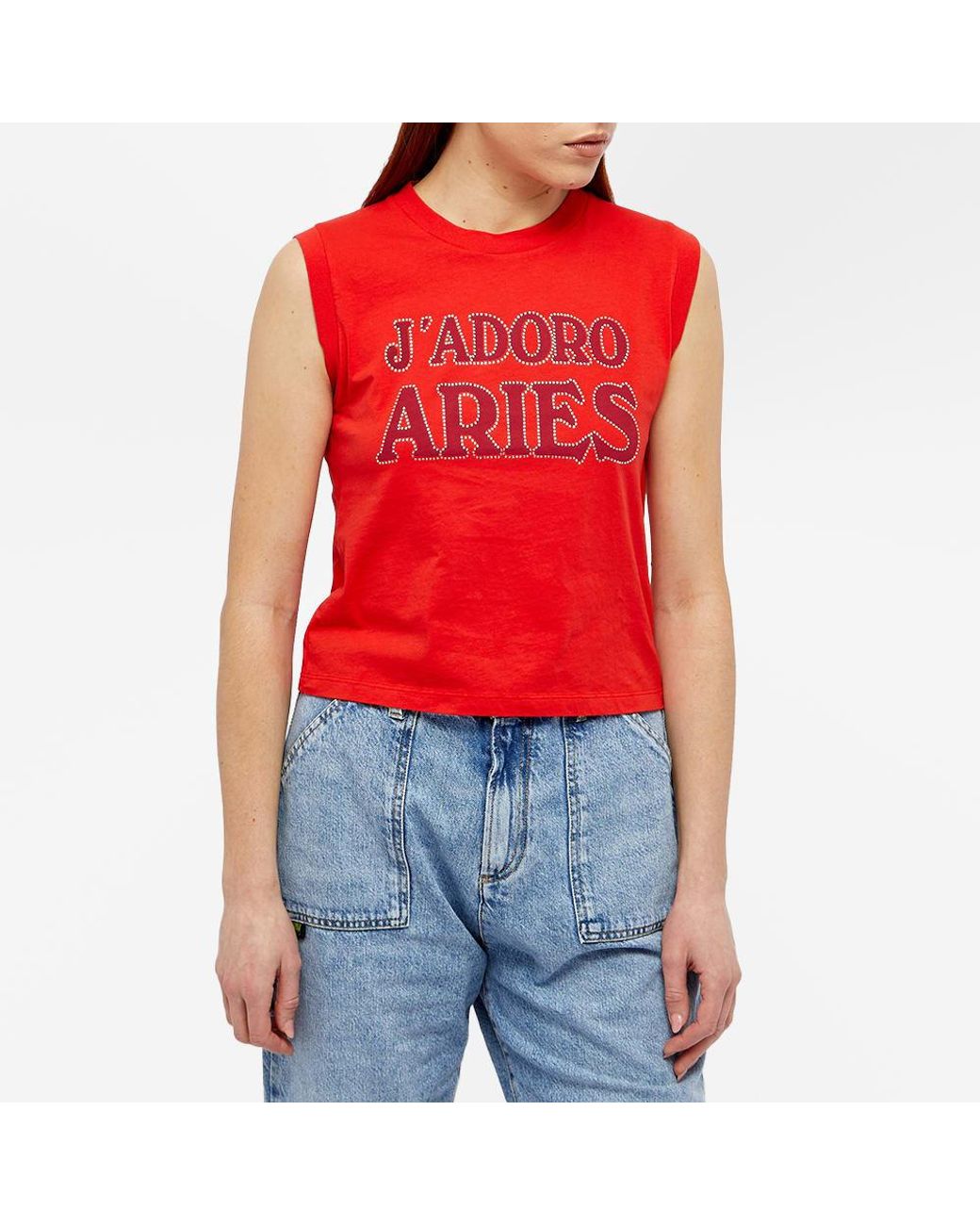Aries J'adoro Diamante Shrunken Vest in Red | Lyst