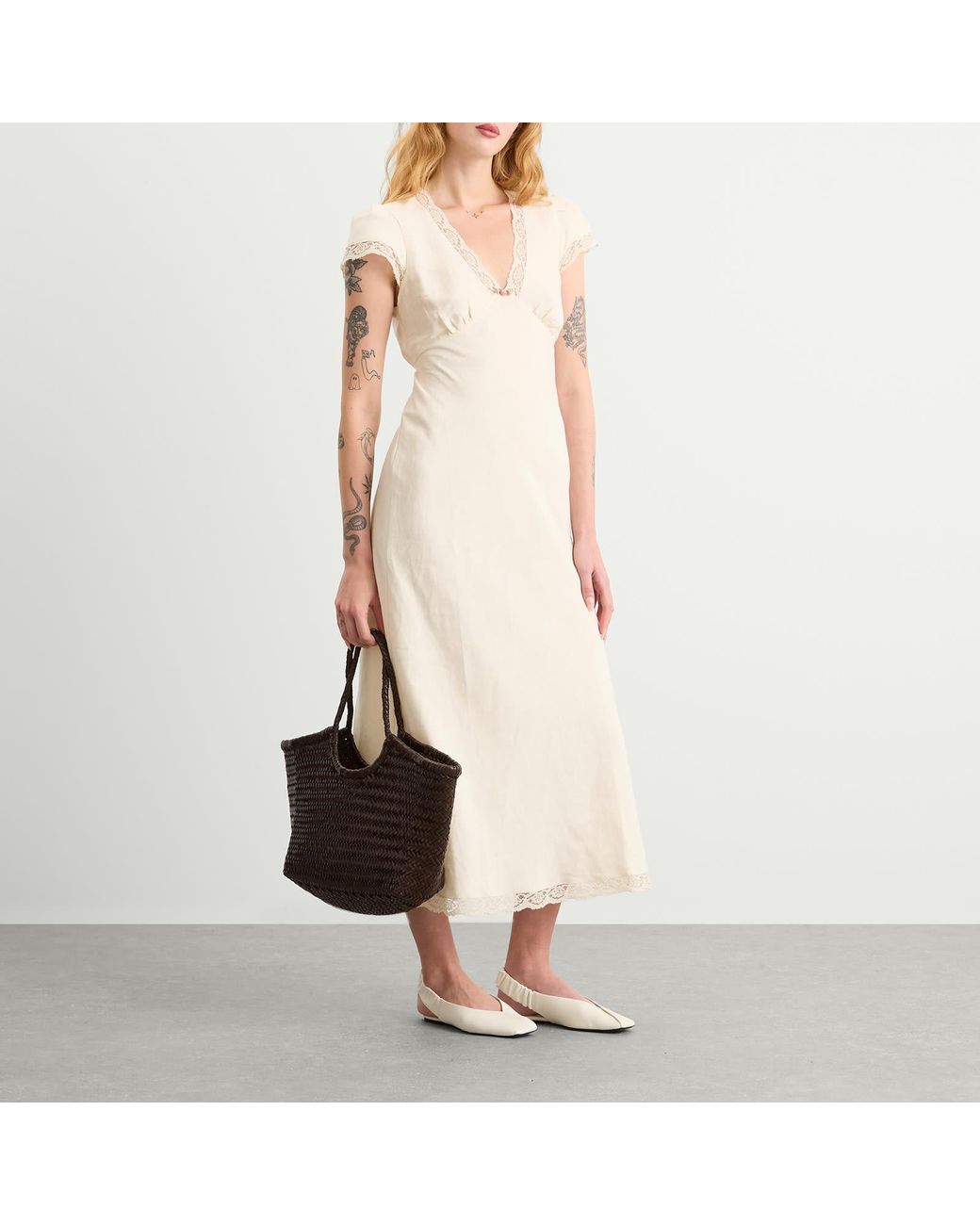 RIXO London Clarice Midi Dress in Natural | Lyst