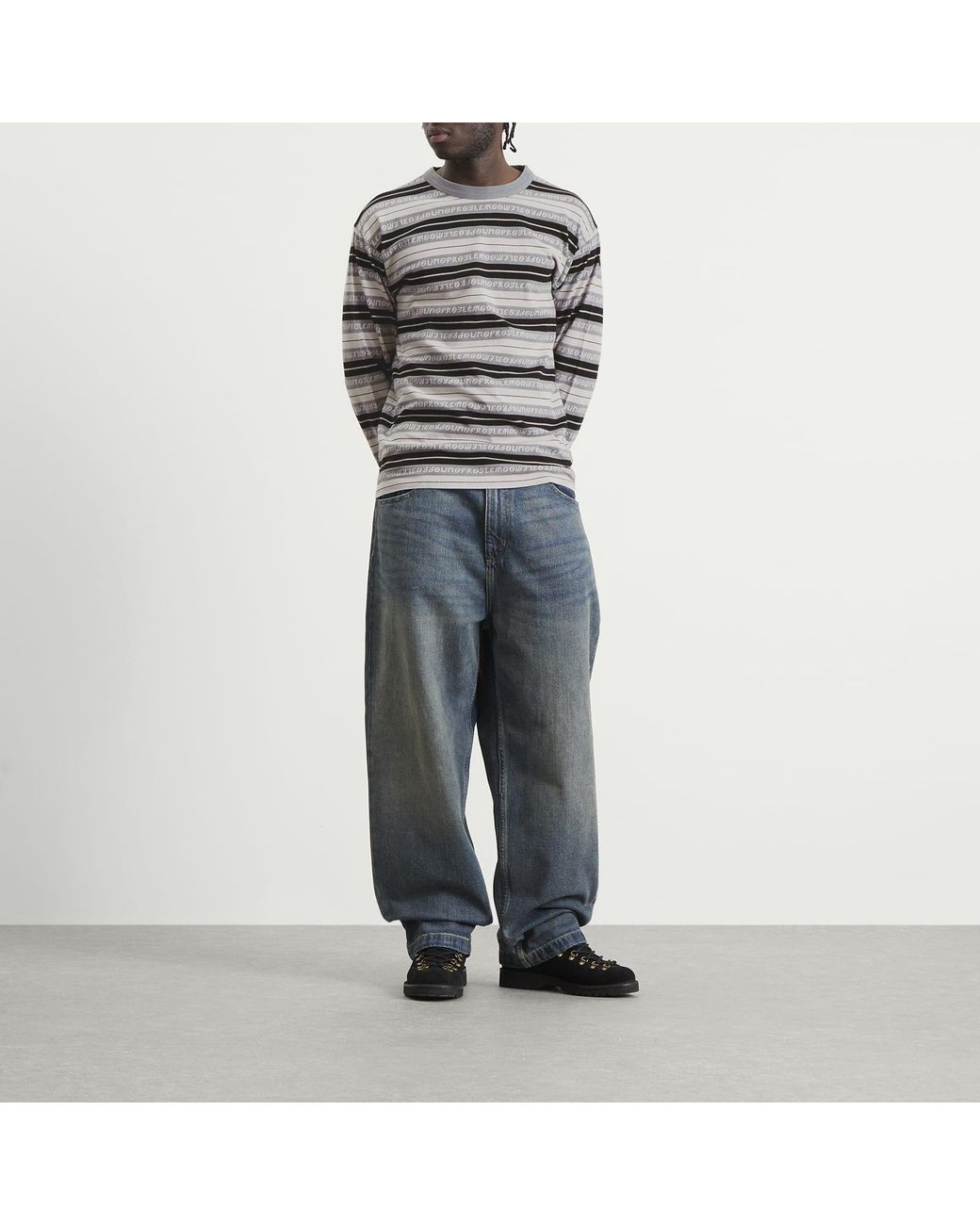 No Problemo Gray Jacquard Stripe Long Sleeve T-Shirt for men