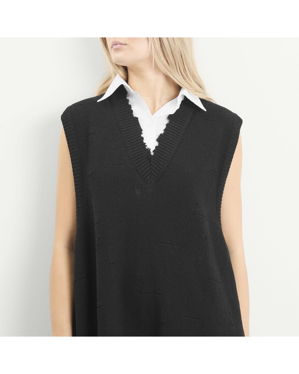 Maison Margiela Black Mm6 Knitted V-Neck Mini Dress