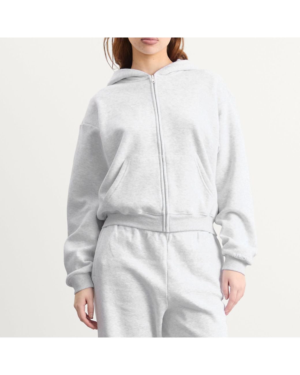 Skims White Cotton Fleece Classic Zip Up Hoodie