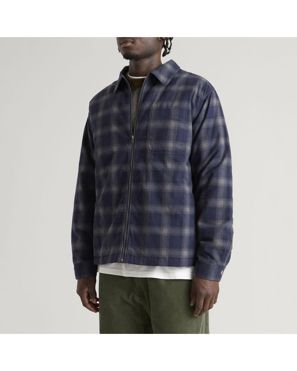 Gramicci Blue Zip-Up Insulated Flannel Shirt for men