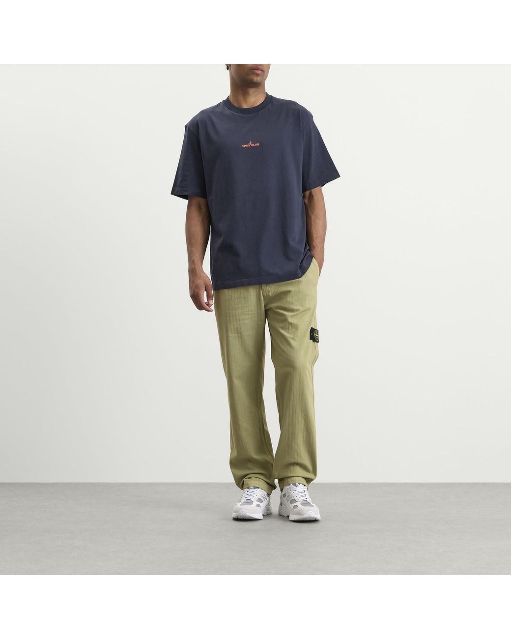 Stone Island Green Cotton Herringbone Trousers for men