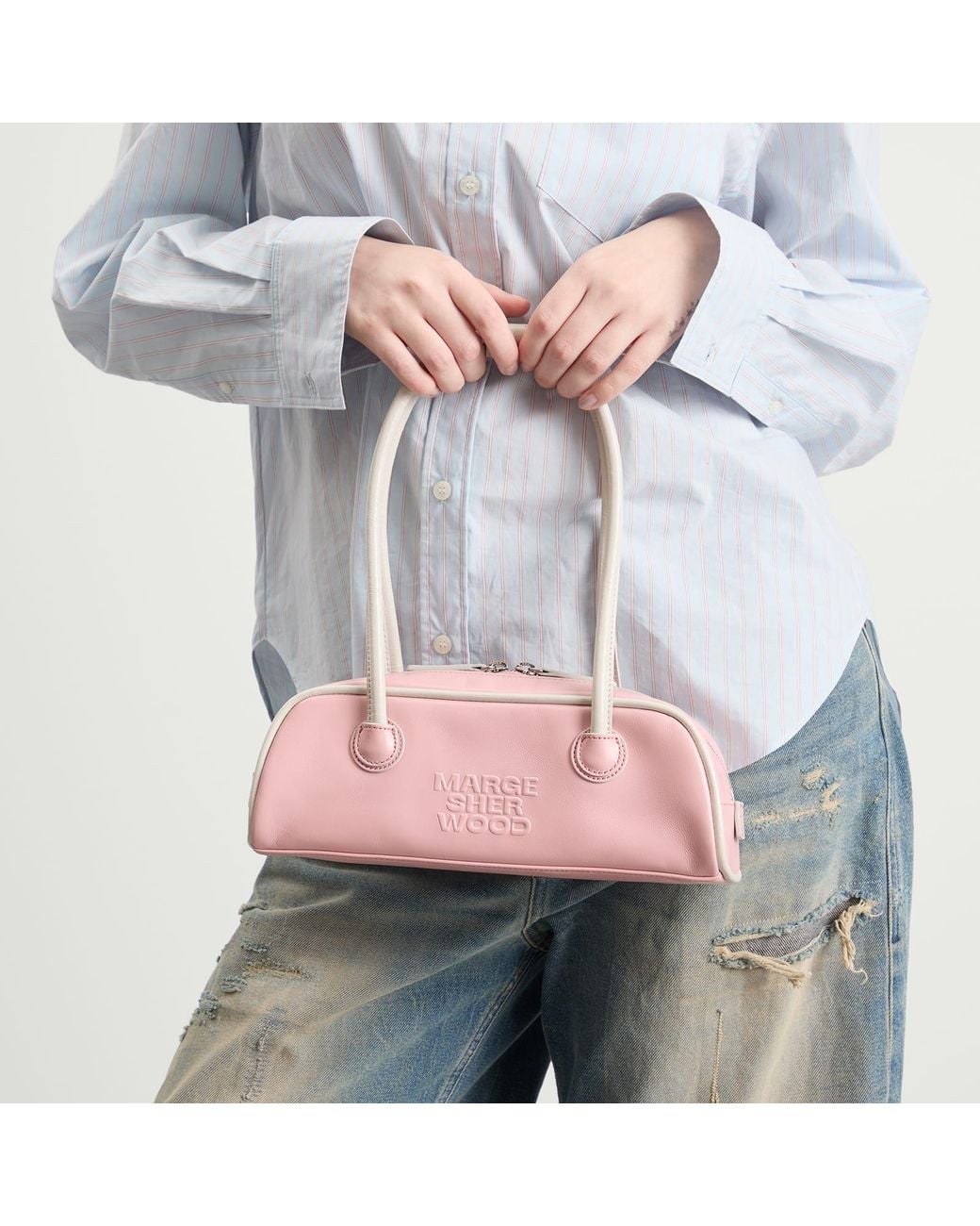 MARGE SHERWOOD Pink Soft Piping Mini Soft Boston Ew Bag