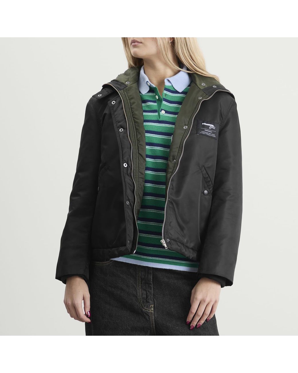 HOMMEGIRLS Black Nylon Bomber Jacket