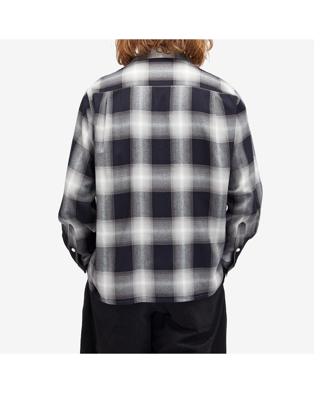 Wacko Maria Type-1 Ombre Check Open Collar Shirt in Gray for Men