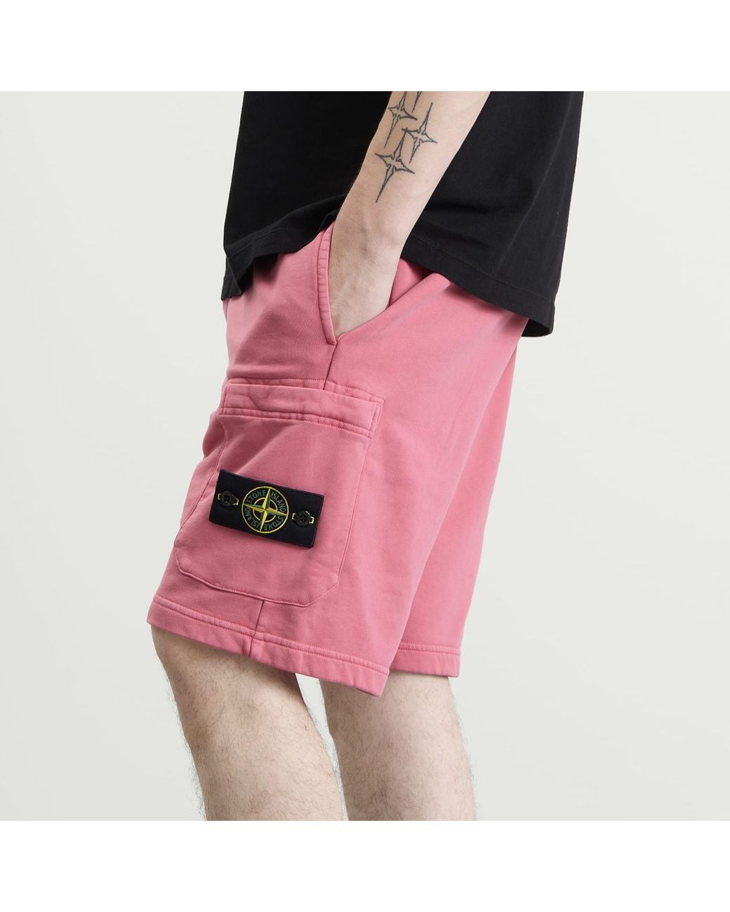 Stone Island Pink Organic Cotton Fleece Shorts for men
