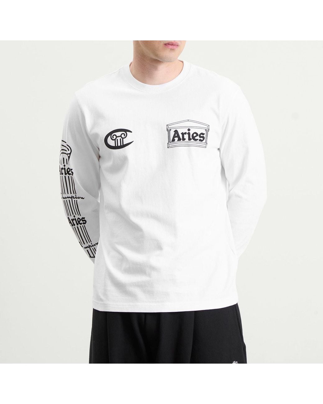 Champion White X Aries Stars Long Sleeve T-Shirt for men