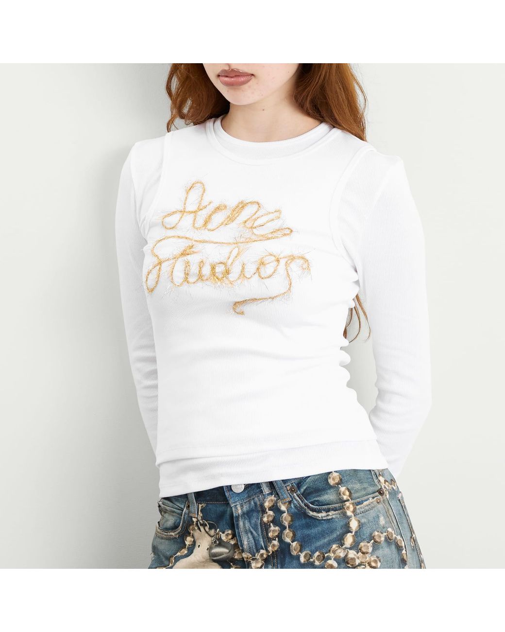 Acne White Elga Tinsel Long Sleeve Top