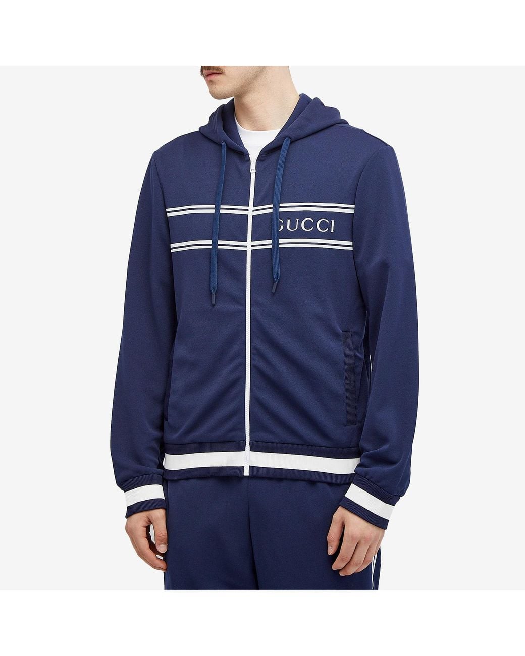 Gucci Blue Logo Zip Hoodie for men