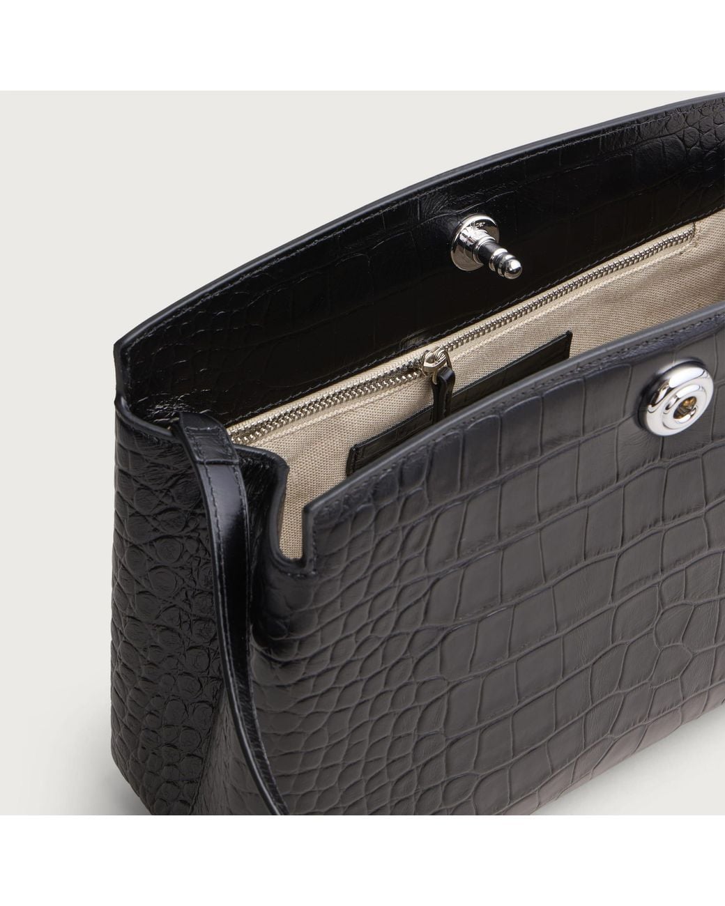 Liffner Black Pushlock Pouch Croc Embossed Shoulder Bag