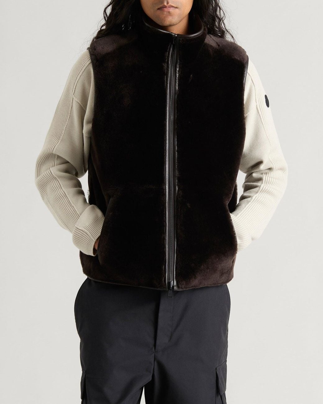 Moncler Brown Rysfen Shearling Vest Jacket for men