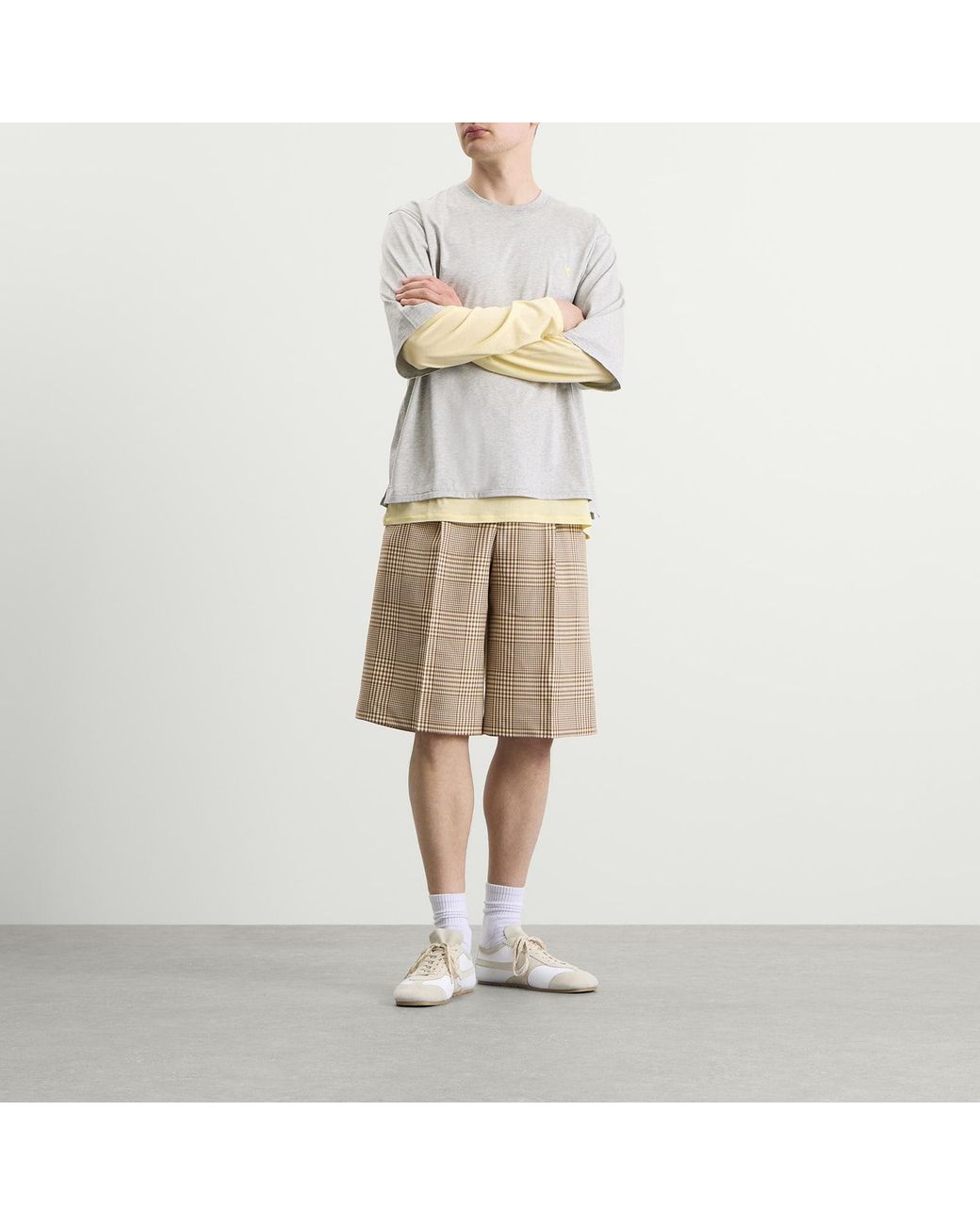 AMI Natural Prince Of Wales Check Tailored Short for men
