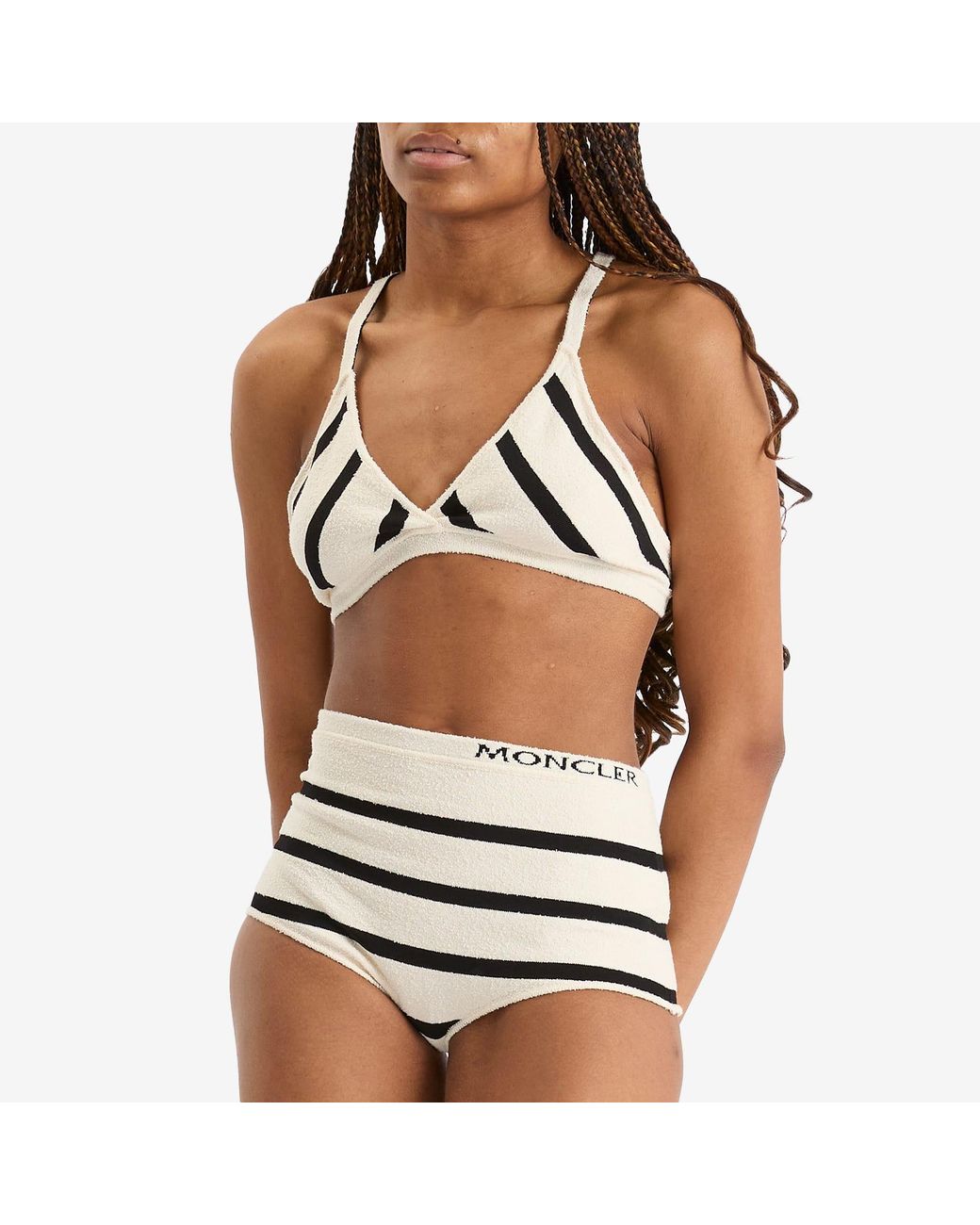 Moncler White Stripe Bikini Set