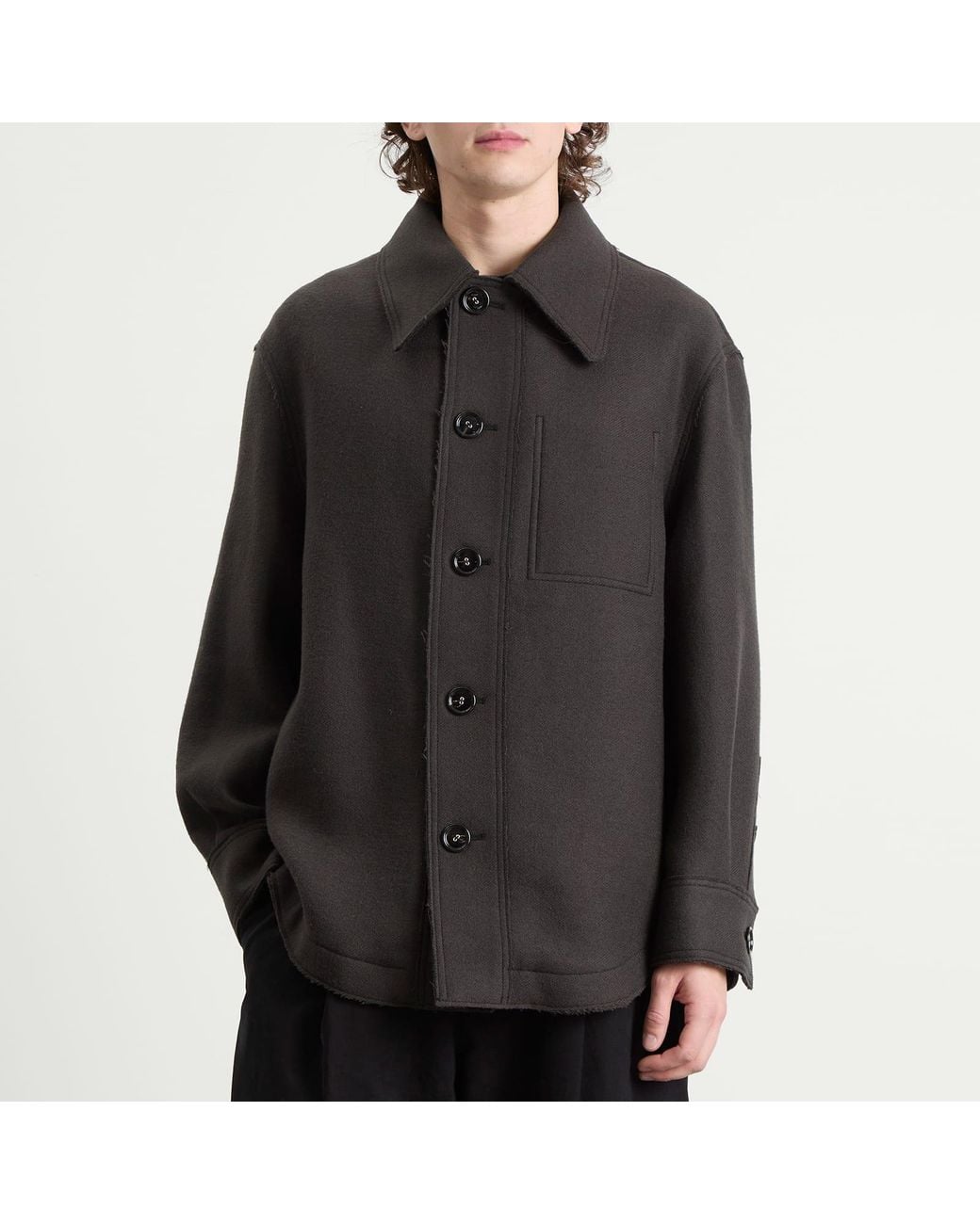 AMI Black Boiled Wool Gabardine Button-Down Jacket for men