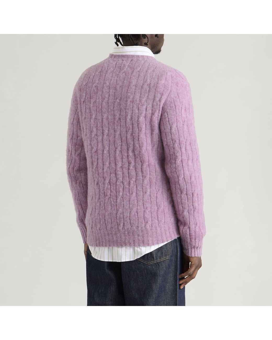 Drake's Purple Brushed Shetland Cable Jumper for men