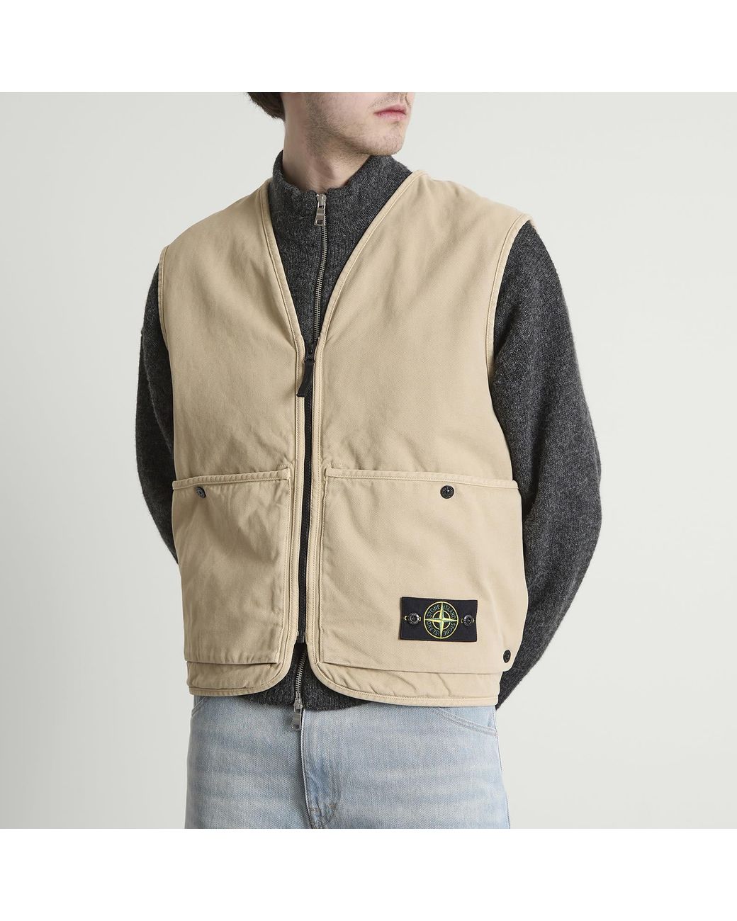 Stone Island Natural Panama Cotton Old Effect Primaloft Vest for men