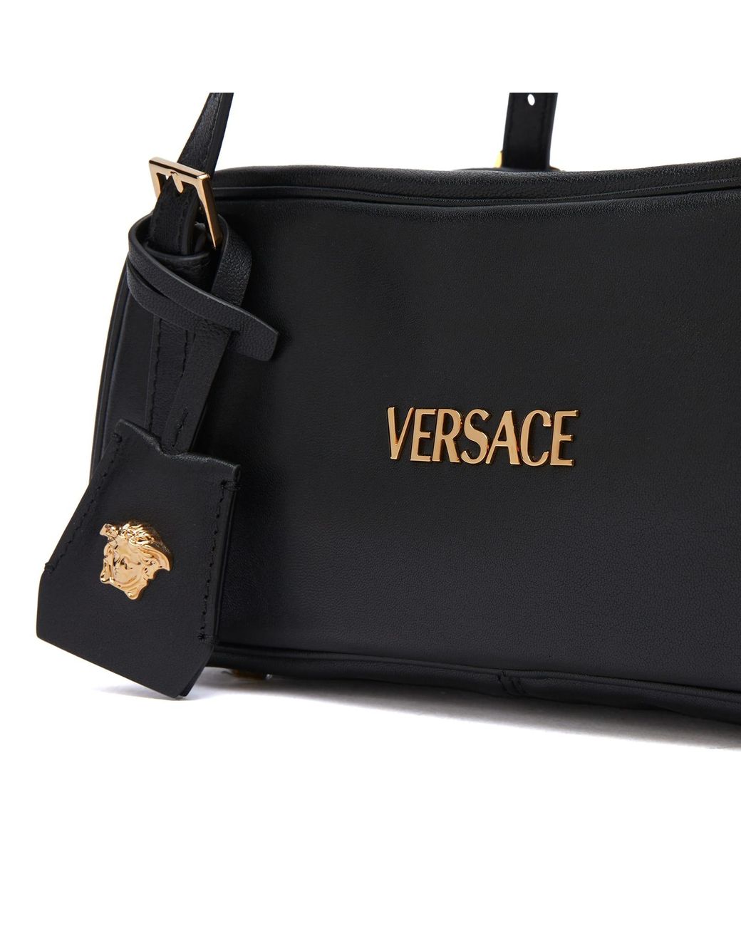 Versace Lamb Leather Shoulder Bag in Black | Lyst UK