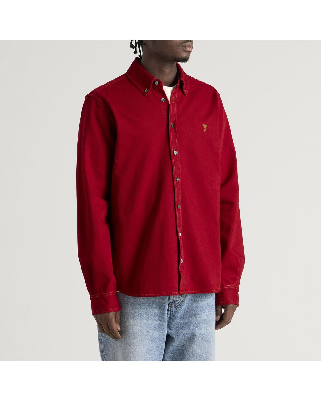 AMI Red Cotton Button Down Adc Shirt for men