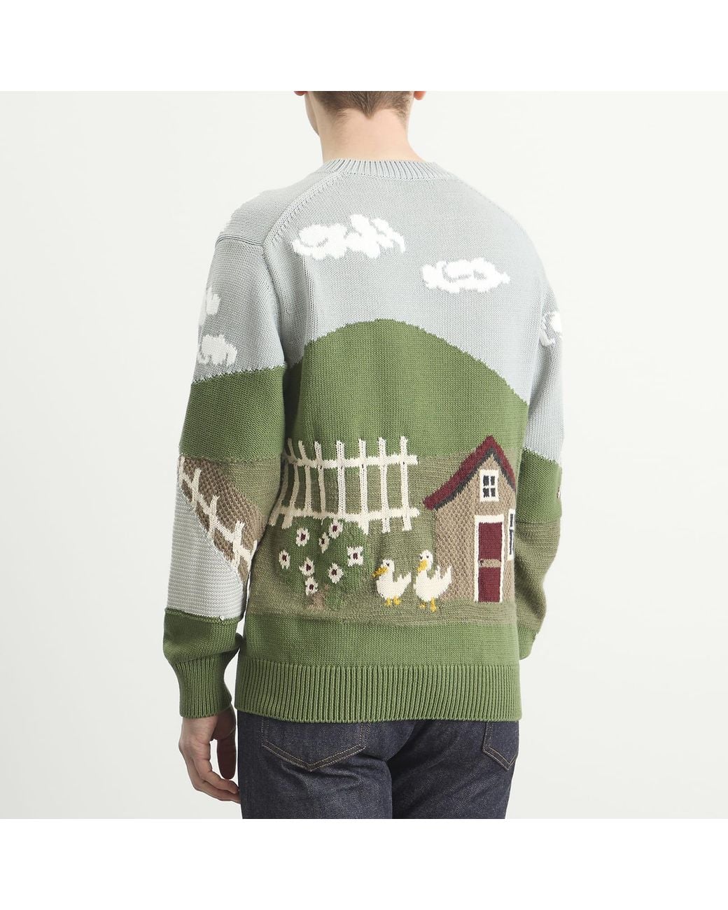Junya Watanabe Green Intarsia Jacquard Jumper for men