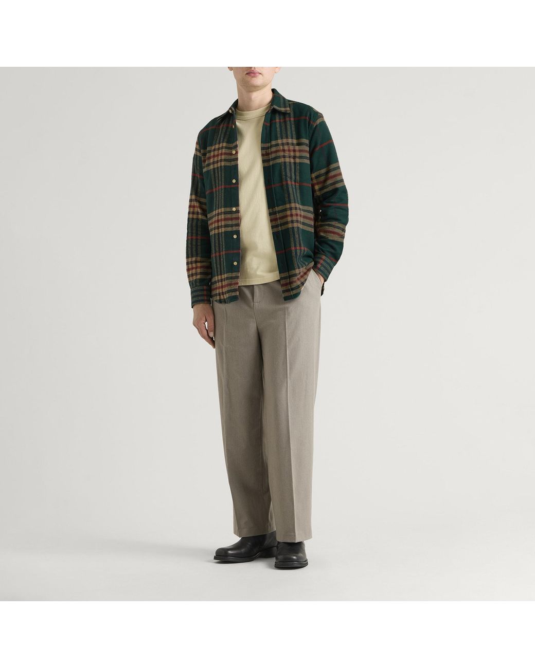Portuguese Flannel Green Cervo Flannel Check Shirt for men