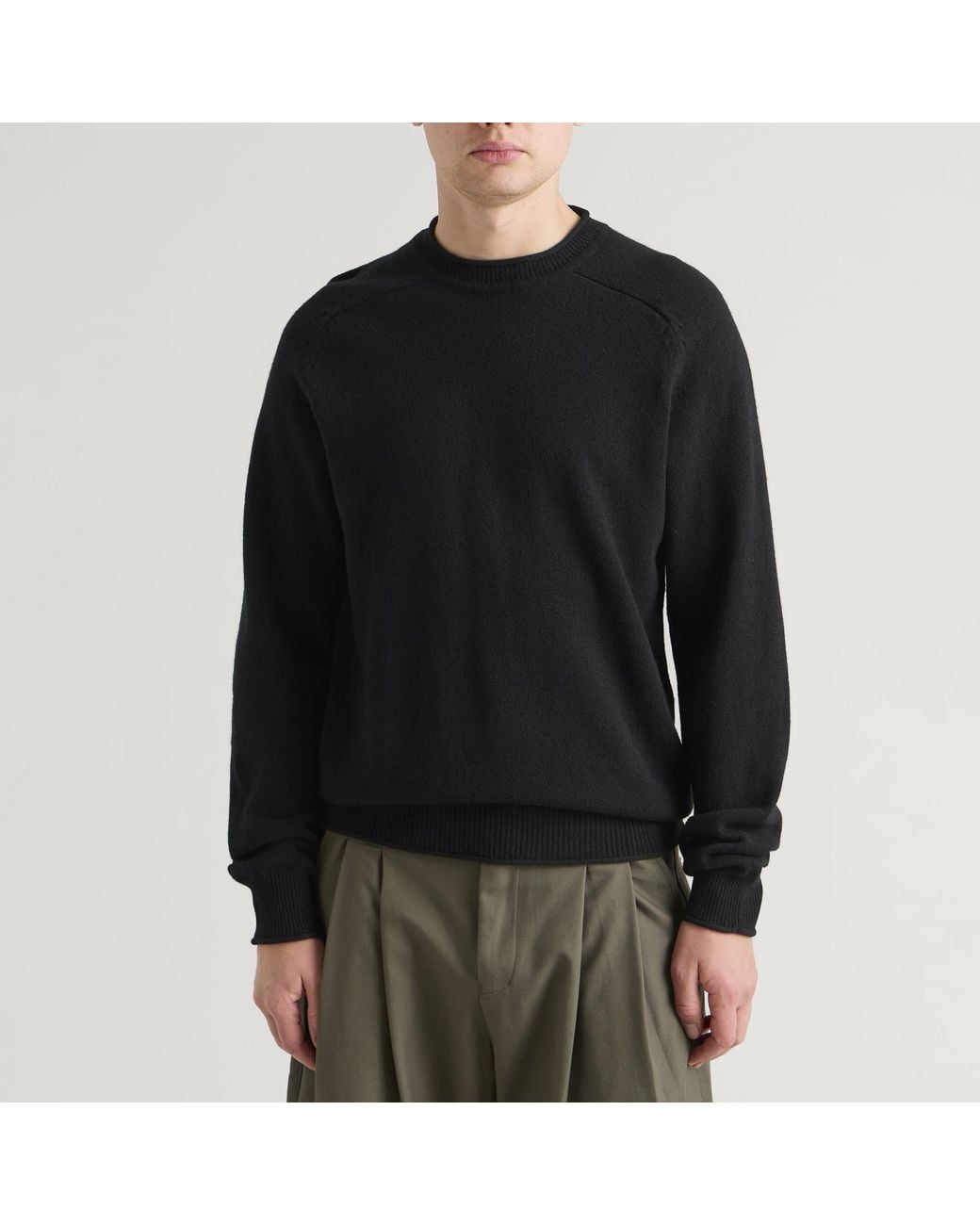 Pittari Black Usk Lambswool Roll Collar Jumper for men