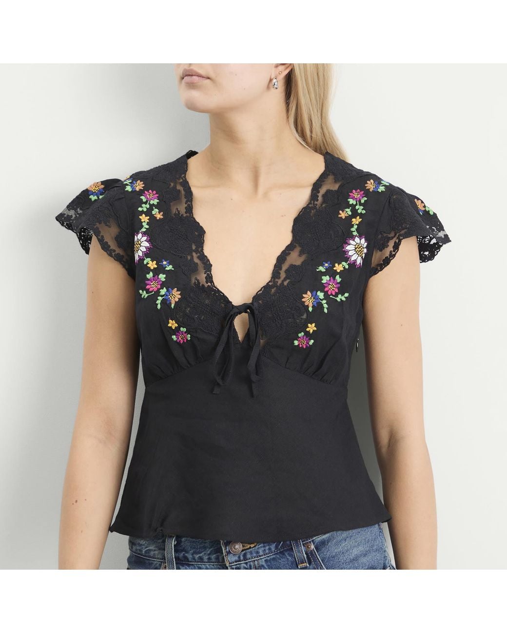 Rixo Black Elaine Top
