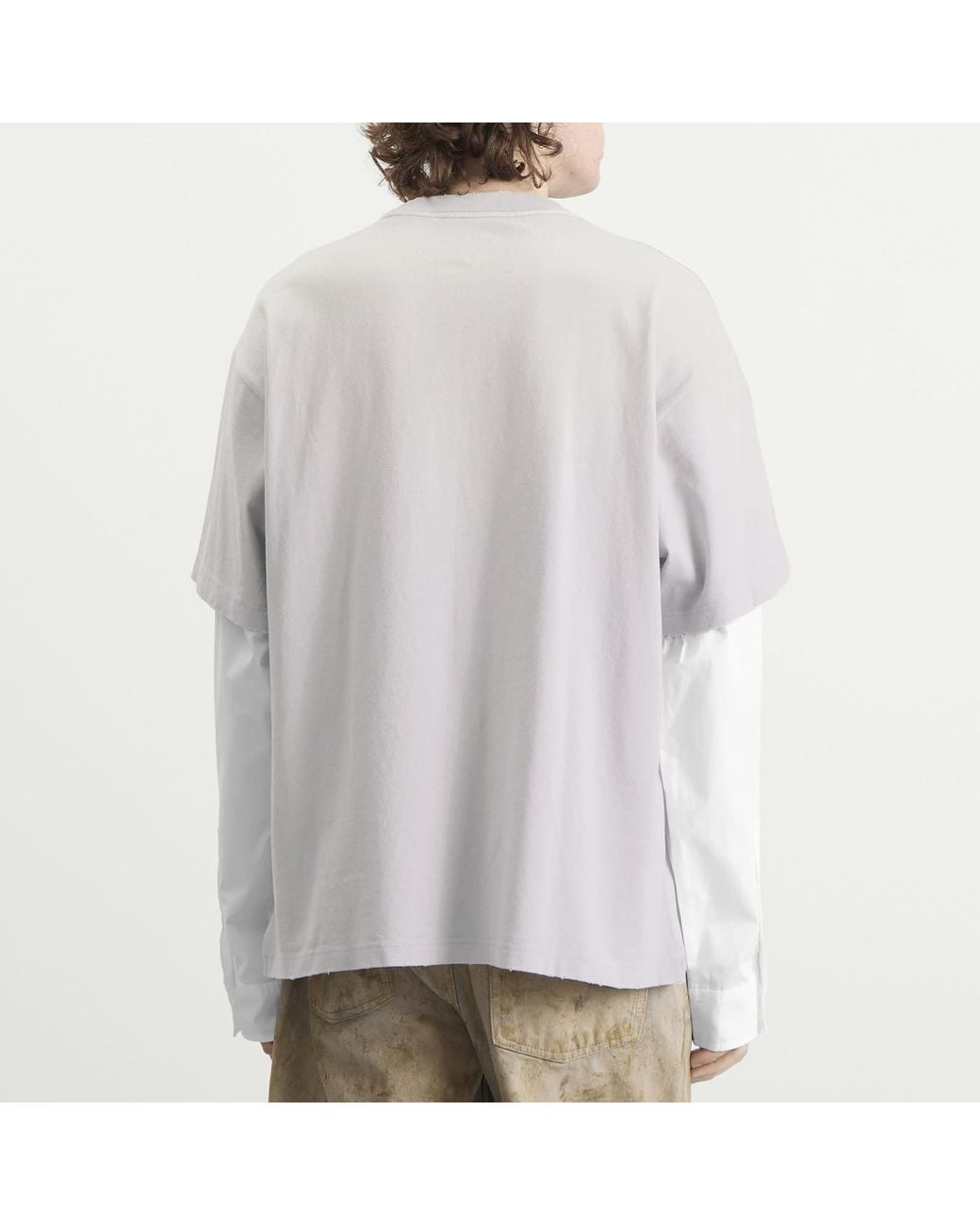 Acne Gray Tinsel Logo Double Sleeve T-Shirt for men