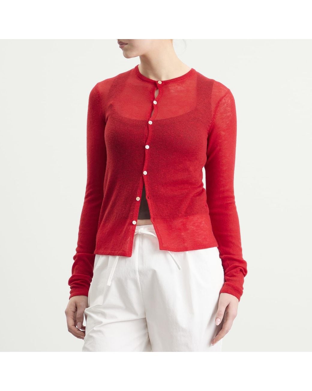 Auralee Red Cashmere Knit Cardigan