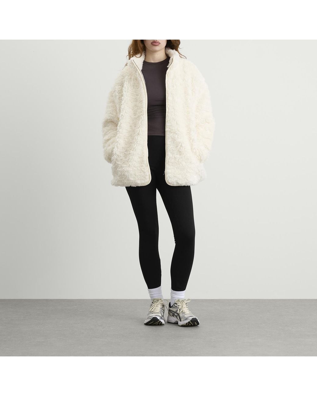 Skims Natural Faux Fur Zip Up Jacket