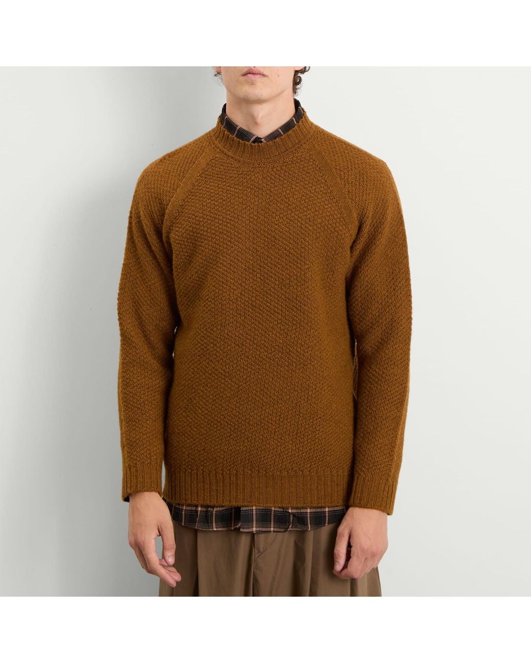 John Smedley Brown Couper Moss Stitch British Wool Jumper for men