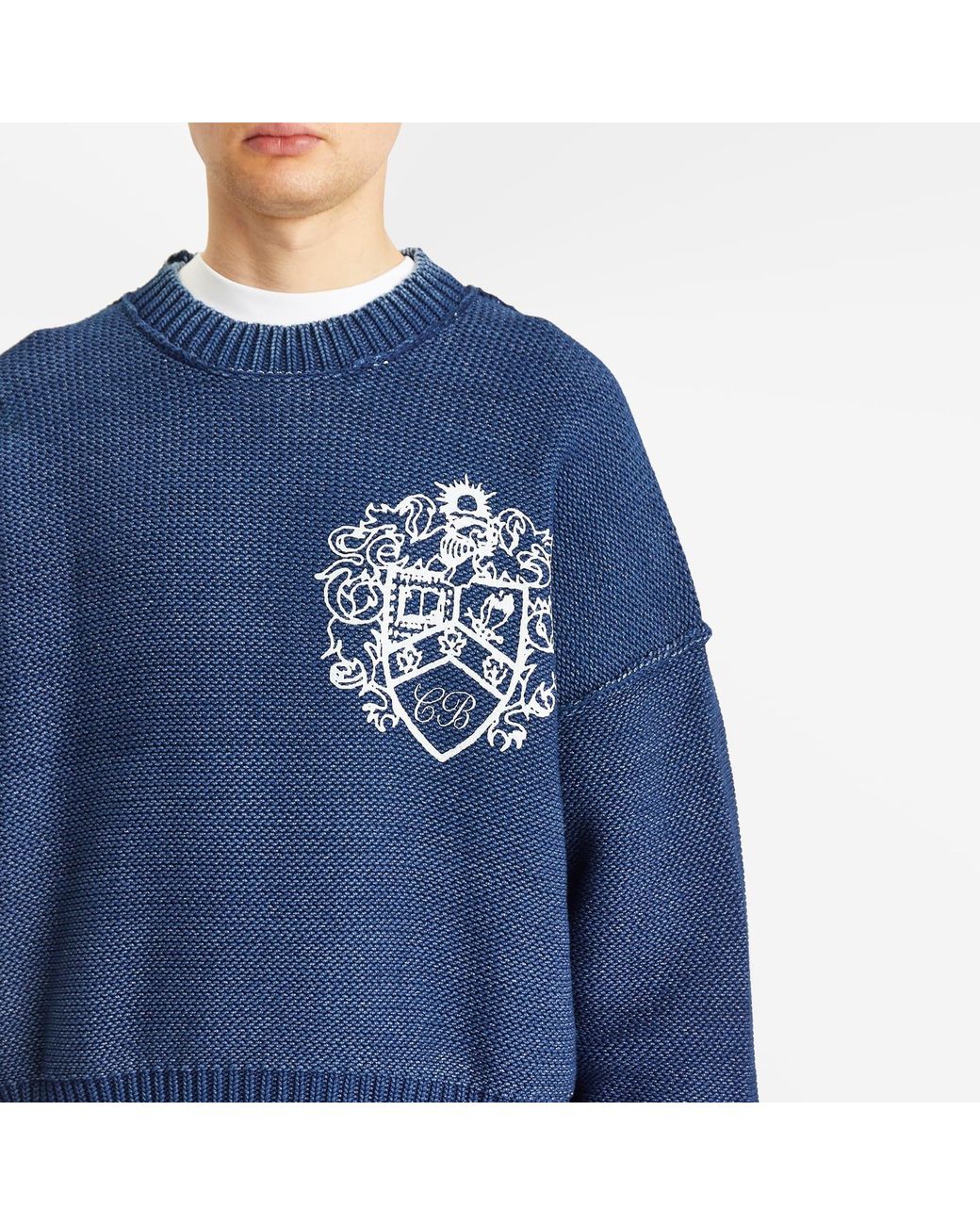 Cole Buxton Blue Collegiate Crest Knit Sweater for men